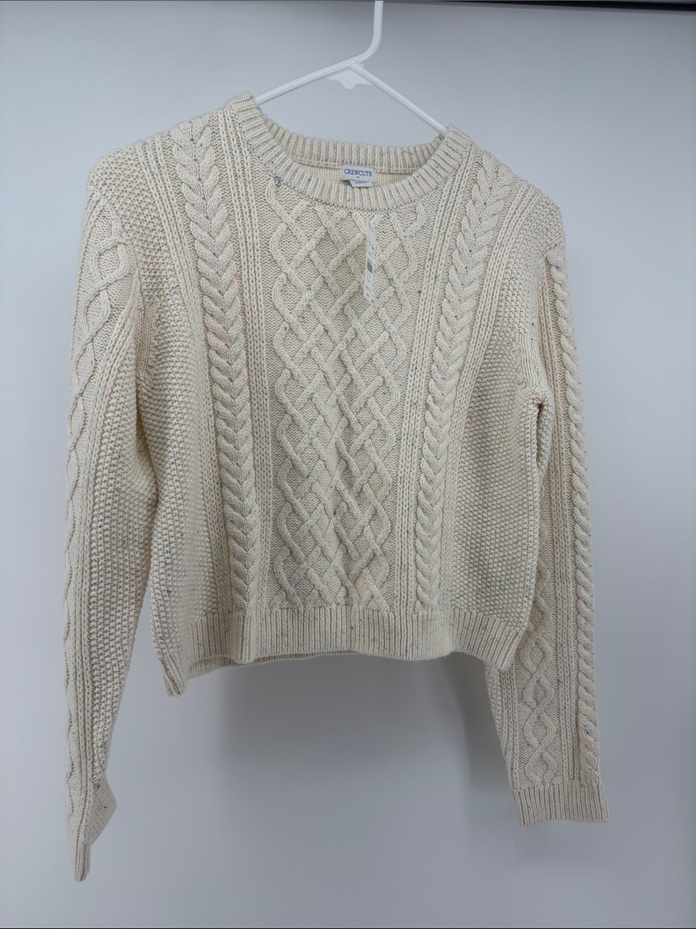 Crewcuts Girls Ivory Cable Knit Crewneck Sweater w/Multicolored Speckles-XL- NWT